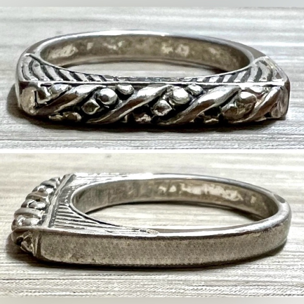 Designer Signed PD Sterling Silver Tall Flat Stacking Ring, Size 6, 2.7g